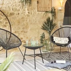 Set Van 2 Design Stoelen Ei-vormig - Acapulco Zwart - Stoelen 4 Poten Retro Design, Plastic Koorden, Binnen/buiten -Tuin Aanleg 1200x1200 413