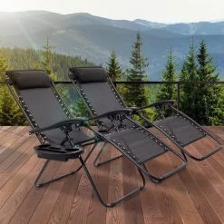 LifeGoods Opvouwbare Tuinstoelen - Verstelbaar Zonnescherm - 2 Stuks - 30°-90° Verstelbaar - Metaal - Zwart -Tuin Aanleg 1200x1200 45