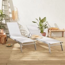 ELSA - Set Van 2 Ligstoelen Van Aluminium En Textileen, Ligbed Multipositioneel Met Wieltjes, Kleur Grijs/lichtgrijs -Tuin Aanleg 1200x1200 461