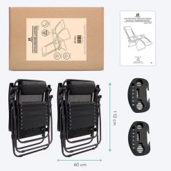 LifeGoods Opvouwbare Tuinstoelen - Verstelbaar Zonnescherm - 2 Stuks - 30°-90° Verstelbaar - Metaal - Zwart -Tuin Aanleg 1200x1200 48