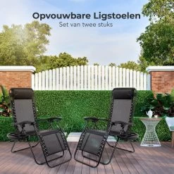 LifeGoods Opvouwbare Tuinstoelen - Verstelbaar Zonnescherm - 2 Stuks - 30°-90° Verstelbaar - Metaal - Zwart -Tuin Aanleg 1200x1200 49