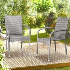 Casaria Polyrattan Tuinstoelen – 4 Stuks Stapelbaar – Grijs -Tuin Aanleg 1200x1200 557