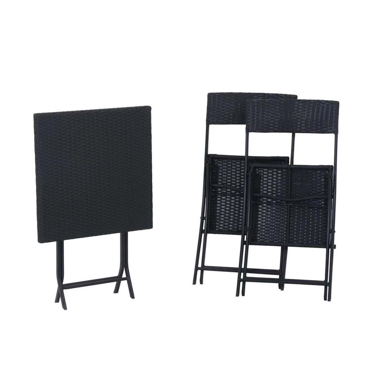 Merkloos 3-delige Bistroset Poly Rattan - Inklapbaar - Balkon Tuinmeubelset - Zwart 4 Merkloos 3-delige Bistroset Poly Rattan - Inklapbaar - Balkon Tuinmeubelset - Zwart - Afbeelding 2