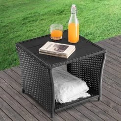 Casaria Polyrattan Bijzettafel - WPC Tafelblad 45x45x40cm – Zwart -Tuin Aanleg 1200x1200 622