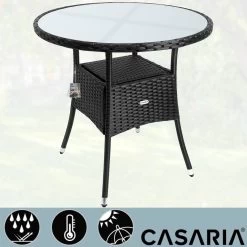 Casaria Polyrattan Bijzettafel 80cm Rond - 5mm Veiligheidsglas – Zwart -Tuin Aanleg 1200x1200 658