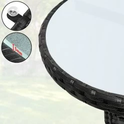 Casaria Polyrattan Bijzettafel 80cm Rond - 5mm Veiligheidsglas – Zwart -Tuin Aanleg 1200x1200 659