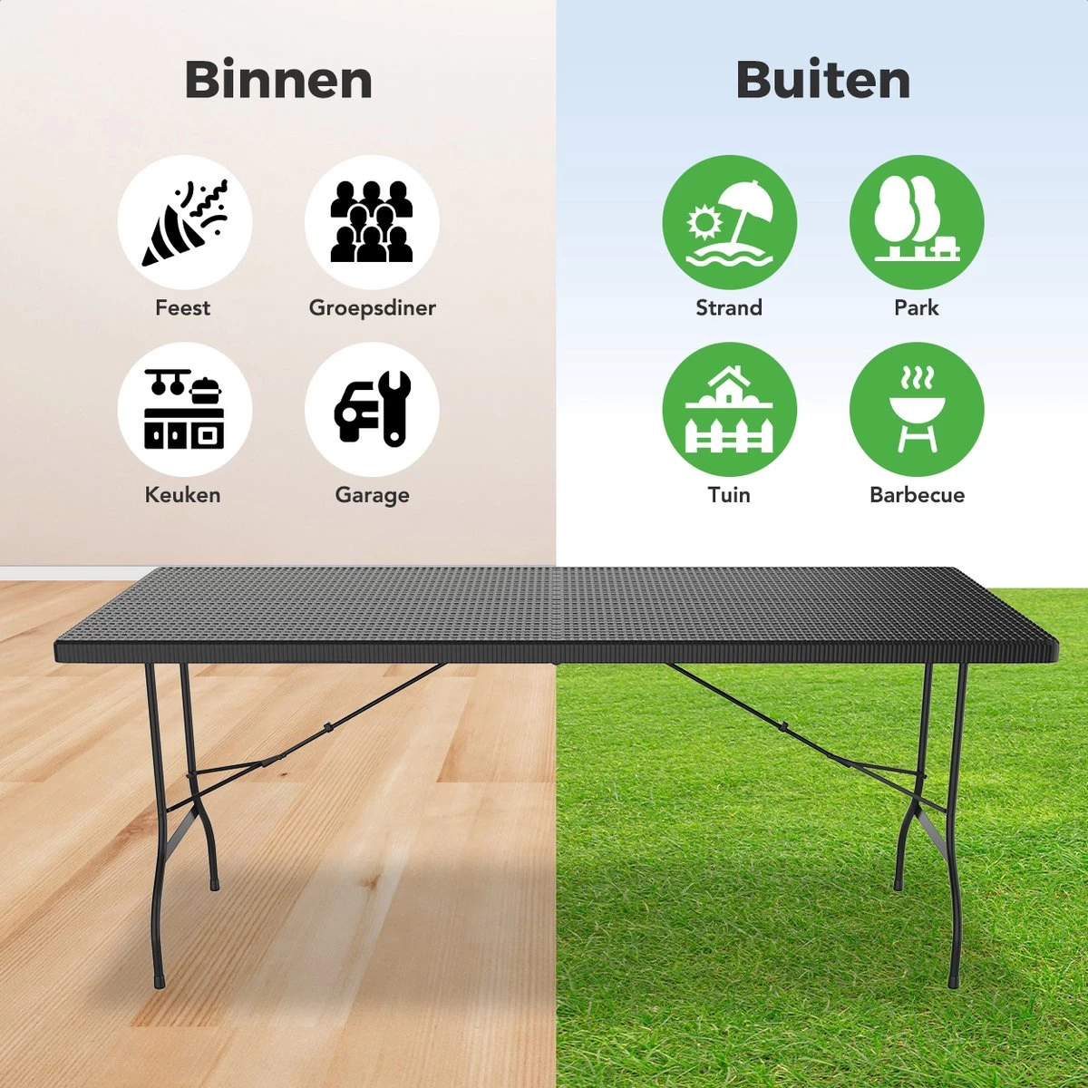 LifeGoods Klaptafel - Inklapbaar - 180 Cm - 6 Tot 8 Personen - Zwart 5 LifeGoods Klaptafel - Inklapbaar - 180 Cm - 6 Tot 8 Personen - Zwart - Afbeelding 3