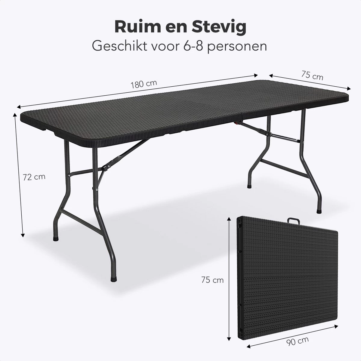 LifeGoods Klaptafel - Inklapbaar - 180 Cm - 6 Tot 8 Personen - Zwart 6 LifeGoods Klaptafel - Inklapbaar - 180 Cm - 6 Tot 8 Personen - Zwart - Afbeelding 4