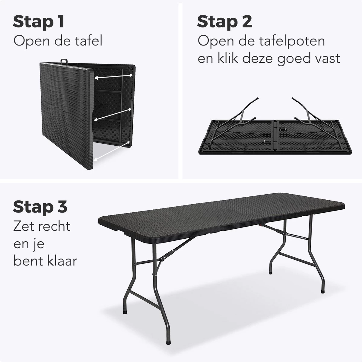 LifeGoods Klaptafel - Inklapbaar - 180 Cm - 6 Tot 8 Personen - Zwart 8 LifeGoods Klaptafel - Inklapbaar - 180 Cm - 6 Tot 8 Personen - Zwart - Afbeelding 6