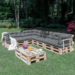 Beautissu Style – Palletkussen Set – 1x Zitkussen 120x80 Cm & 1x Rugkussen 120x40 Cm – Graphiet Grijs -Tuin Aanleg 1200x1200 833