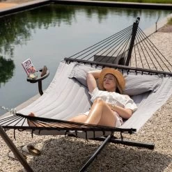 Vita5 Hangmat Met Standaard En Spreidstok – 2 Persoons – Incl. Bekerhouder - Afneembaar Kussen – Uv-bestendig – Lichtgrijs -Tuin Aanleg 1200x1200 849