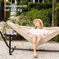 Vita5 Hangmat Met Standaard – 2 Persoons – Incl. Bekerhouder – 205kg Draaggewicht – Beige/Wit -Tuin Aanleg 1200x1200 897