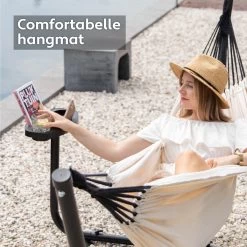 Vita5 Hangmat Met Standaard – 2 Persoons – Incl. Bekerhouder – 205kg Draaggewicht – Beige/Wit -Tuin Aanleg 1200x1200 899