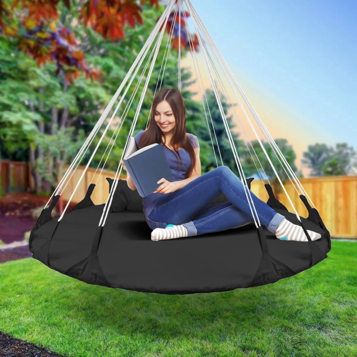 Hangnest Voor Binnen & Buiten. Met Groot En Dik Kussen Voor Volwassenen & Kinderen. Belastbaar Tot 125 Kg. VITA5 (Zwart) 4 Hangnest Voor Binnen & Buiten. Met Groot En Dik Kussen Voor Volwassenen & Kinderen. Belastbaar Tot 125 Kg. VITA5 (Zwart) - Afbeelding 2