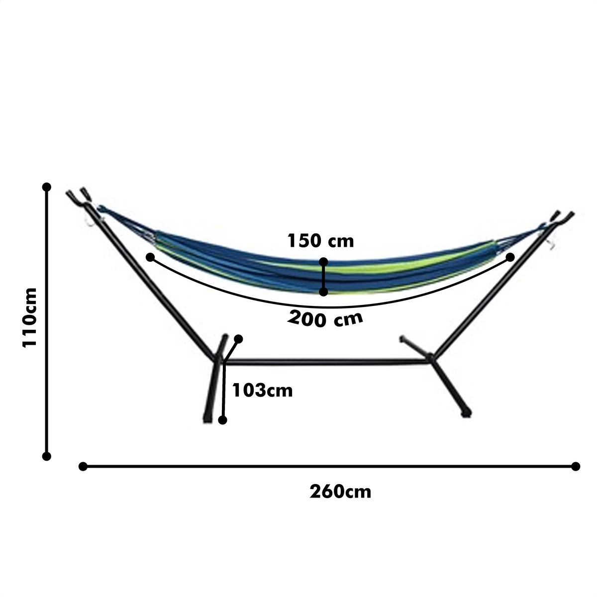 Hangmat Met Standaard En Opbergtas – 2 Persoons – Max. Draaggewicht 200Kg – Hangmatset – Hangmatten – Hang Mat Voor Binnen En Buiten – Hangmatstandaard – Hammock – Blauw / Groen 4 Hangmat Met Standaard En Opbergtas – 2 Persoons – Max. Draaggewicht 200Kg – Hangmatset – Hangmatten – Hang Mat Voor Binnen En Buiten – Hangmatstandaard – Hammock – Blauw / Groen - Afbeelding 2