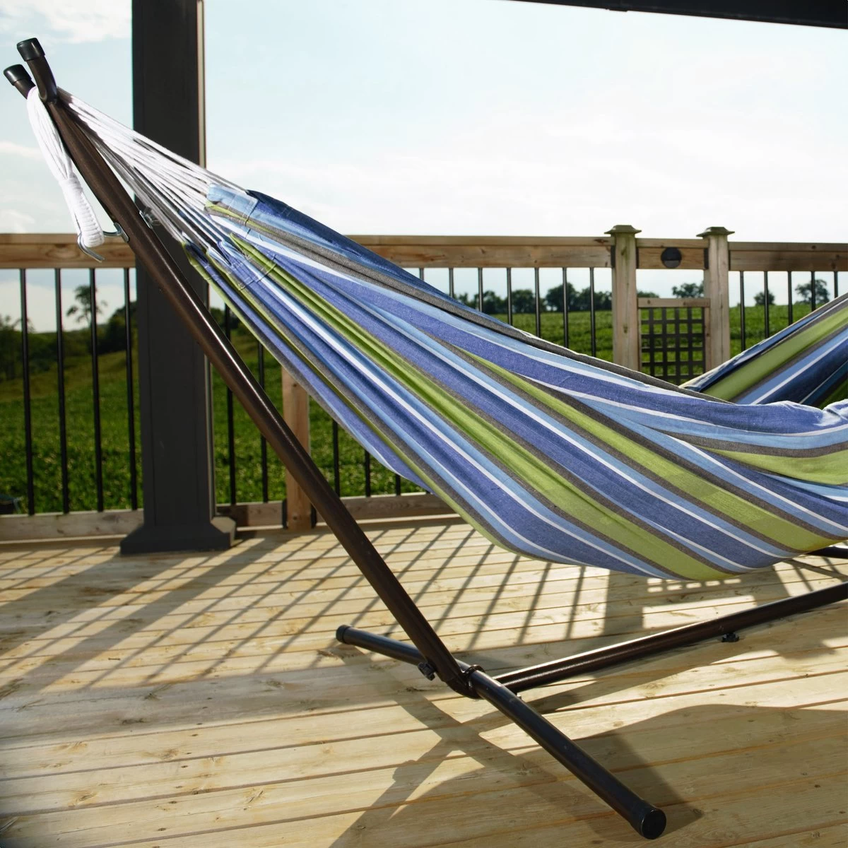 Hangmat Met Standaard En Opbergtas – 2 Persoons – Max. Draaggewicht 200Kg – Hangmatset – Hangmatten – Hang Mat Voor Binnen En Buiten – Hangmatstandaard – Hammock – Blauw / Groen 10 Hangmat Met Standaard En Opbergtas – 2 Persoons – Max. Draaggewicht 200Kg – Hangmatset – Hangmatten – Hang Mat Voor Binnen En Buiten – Hangmatstandaard – Hammock – Blauw / Groen - Afbeelding 8