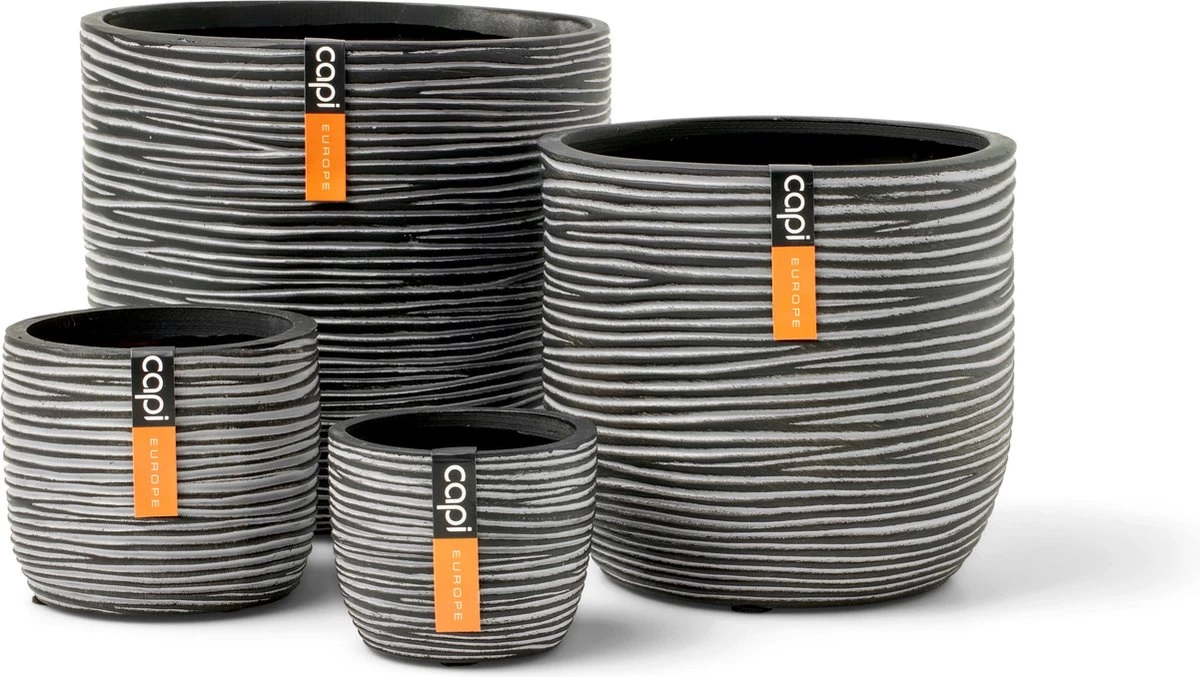 Capi Europe - Set Van 4 - Bloempot Binnen - Rib Antraciet 3 Capi Europe - Set Van 4 - Bloempot Binnen - Rib Antraciet
