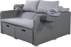 Polyrattan Patio Rieten Meubels Set Voor 2 Personen-Outdoor Rattan Sofa Set Met Intrekbare Luifel-lounge Bank-PE Rotan Loveseat Voor Achtertuin Veranda Tuin Zwembad Balkon-grijs -Tuin Aanleg 1200x789