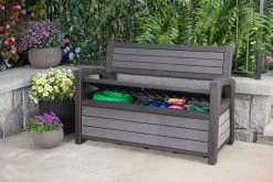 Keter - Hudson Bench Box - 2-zits Bank - Opbergbox - Hout Look & Feel - 227L - 138x63x89cm - Antraciet -Tuin Aanleg 1200x800 57