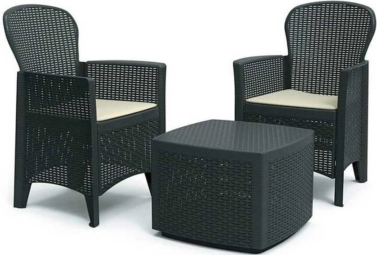 Pro Garden Tuinset Compleet Florence - 2 Stoelen - Met Kussentjes - Bijzettafel- Rotanlook 3 Pro Garden Tuinset Compleet Florence - 2 Stoelen - Met Kussentjes - Bijzettafel- Rotanlook