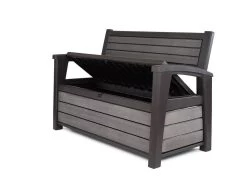 Keter - Hudson Bench Box - 2-zits Bank - Opbergbox - Hout Look & Feel - 227L - 138x63x89cm - Antraciet -Tuin Aanleg 1200x873 1