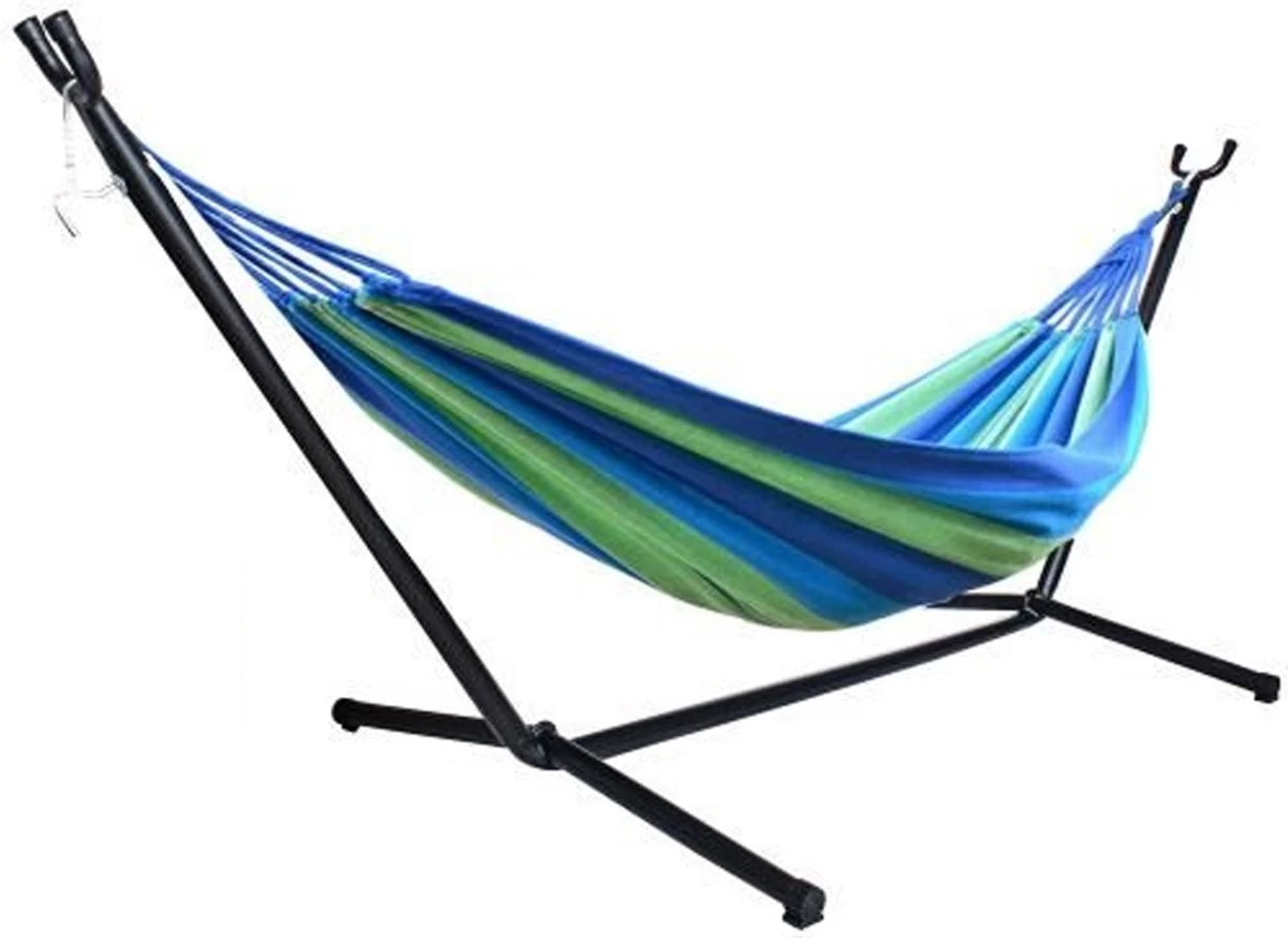 Hangmat Met Standaard En Opbergtas – 2 Persoons – Max. Draaggewicht 200Kg – Hangmatset – Hangmatten – Hang Mat Voor Binnen En Buiten – Hangmatstandaard – Hammock – Blauw / Groen 3 Hangmat Met Standaard En Opbergtas – 2 Persoons – Max. Draaggewicht 200Kg – Hangmatset – Hangmatten – Hang Mat Voor Binnen En Buiten – Hangmatstandaard – Hammock – Blauw / Groen