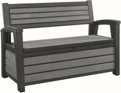Keter - Hudson Bench Box - 2-zits Bank - Opbergbox - Hout Look & Feel - 227L - 138x63x89cm - Antraciet -Tuin Aanleg 1200x922 1