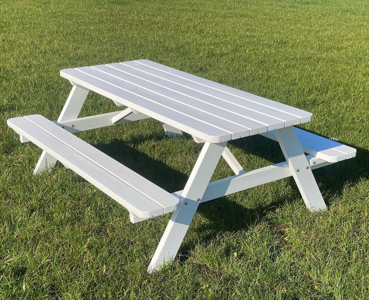 Goedkopepicknicktafels.nl | Witte XL Picknicktafel | Tuintafel 6 Persoons | Wit Gespoten Gedroogd Grenen Hout!