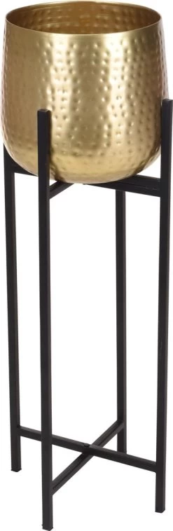 Merkloos Bloempot Op Standaard Goud - Gouden Bloempot - Metaal - 74cm