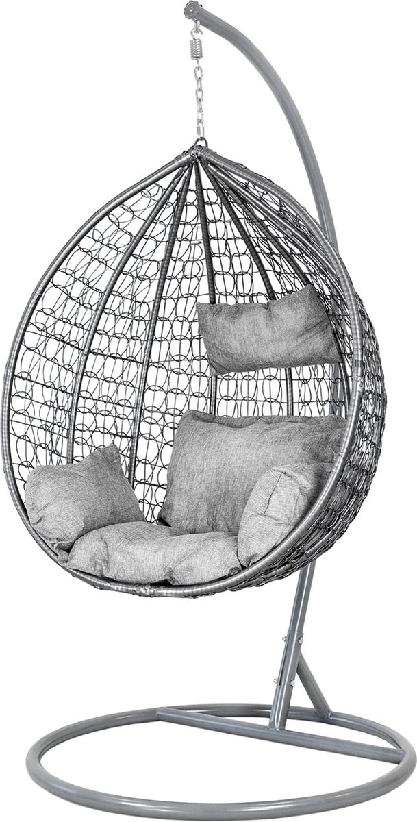 Hangstoel - Ei Stoel - Met Grijze Standaard & Kussens - Tot 125kg 3 Hangstoel - Ei Stoel - Met Grijze Standaard & Kussens - Tot 125kg