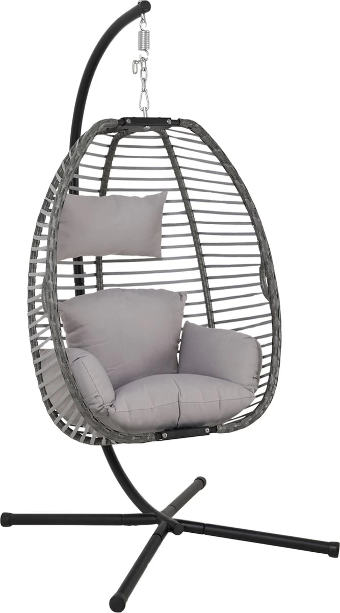 Pro Garden Lowander Hangstoel Egg 191x126x126- Schommelstoel Met Rattan Cocoon En Robuust Stalen Standaard Incl. Kussens - Volledig Inklapbaar - Lichtgrijs 3 Pro Garden Lowander Hangstoel Egg 191x126x126- Schommelstoel Met Rattan Cocoon En Robuust Stalen Standaard Incl. Kussens - Volledig Inklapbaar - Lichtgrijs