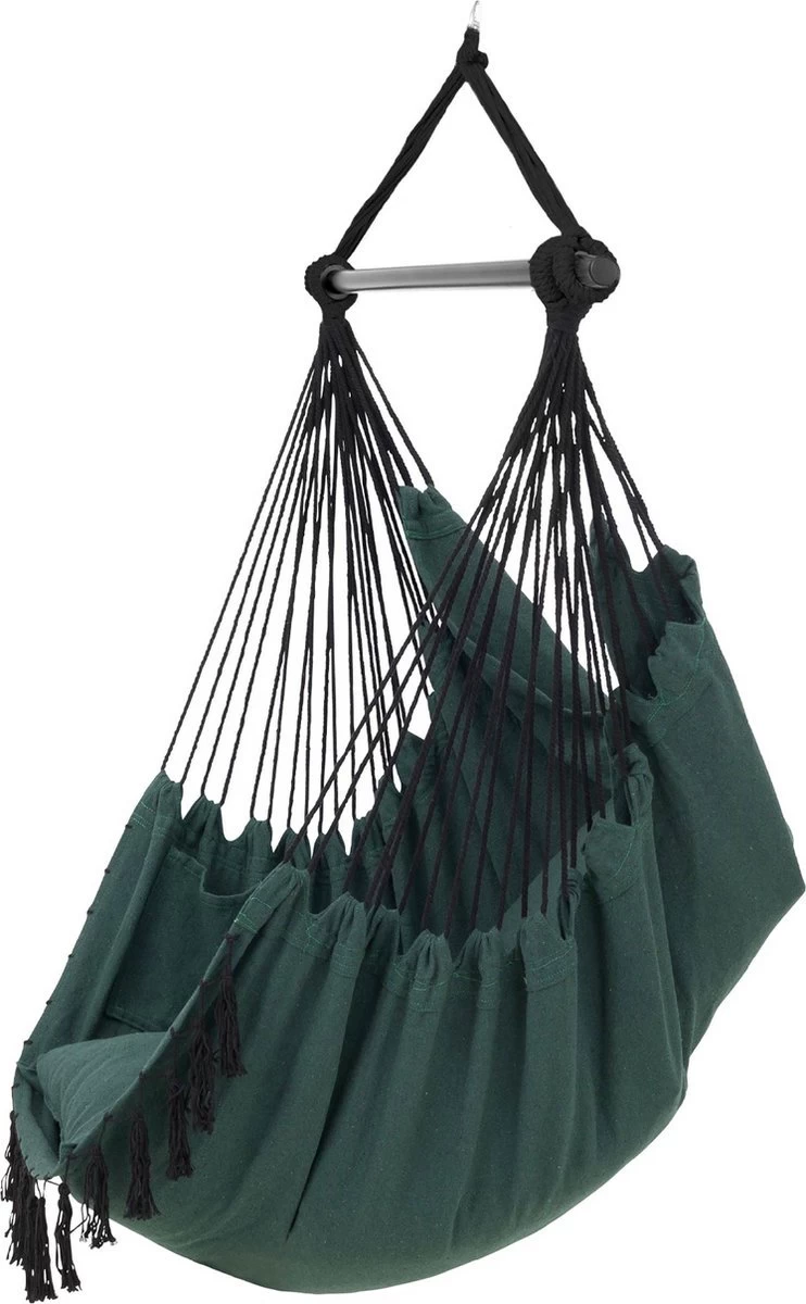 Vita5 XXL Hangstoel | Binnen&Buiten Hangnest | Incl. 2 Kussens En Boekenvak | Volwassenen&Kinderen | Hangmatstoel Tot 225kg | Donkergroen 14 Vita5 XXL Hangstoel | Binnen&Buiten Hangnest | Incl. 2 Kussens En Boekenvak | Volwassenen&Kinderen | Hangmatstoel Tot 225kg | Donkergroen - Afbeelding 12