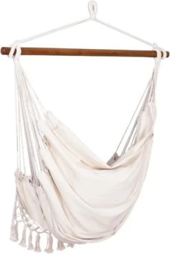 Springos Hangstoel | Binnen & Buiten | Met 2 Kussens | Boekenvak | Ook Voor Kinderen | Belastbaar Tot 150 Kg | Wit -Tuin Aanleg 806x1200