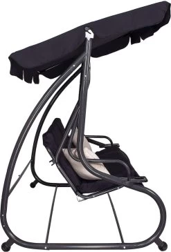 Springos Schommelbank | Linda-Schommel | 3-zits | Waterafstotend | Inclusief 2 Kussens | Verstelbare Luifel | 162 X 200 X 120 Cm | Zwart -Tuin Aanleg 813x1200