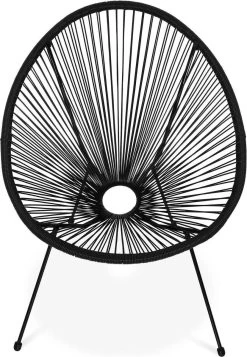 Set Van 2 Design Stoelen Ei-vormig - Acapulco Zwart - Stoelen 4 Poten Retro Design, Plastic Koorden, Binnen/buiten -Tuin Aanleg 830x1200