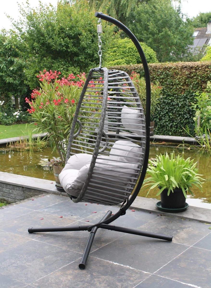 Pro Garden Lowander Hangstoel Egg 191x126x126- Schommelstoel Met Rattan Cocoon En Robuust Stalen Standaard Incl. Kussens - Volledig Inklapbaar - Lichtgrijs 6 Pro Garden Lowander Hangstoel Egg 191x126x126- Schommelstoel Met Rattan Cocoon En Robuust Stalen Standaard Incl. Kussens - Volledig Inklapbaar - Lichtgrijs - Afbeelding 4