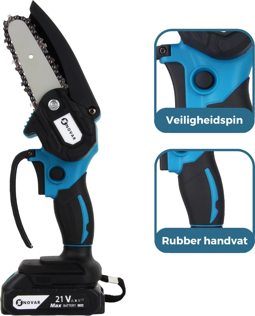 NovarGarden® Mini Kettingzaag NG1 - Met 2x Accu - Takkenzaag - Snoeizaag - Electrisch - Handzaag - Boomzaag - 21V 11 NovarGarden® Mini Kettingzaag NG1 - Met 2x Accu - Takkenzaag - Snoeizaag - Electrisch - Handzaag - Boomzaag - 21V - Afbeelding 9