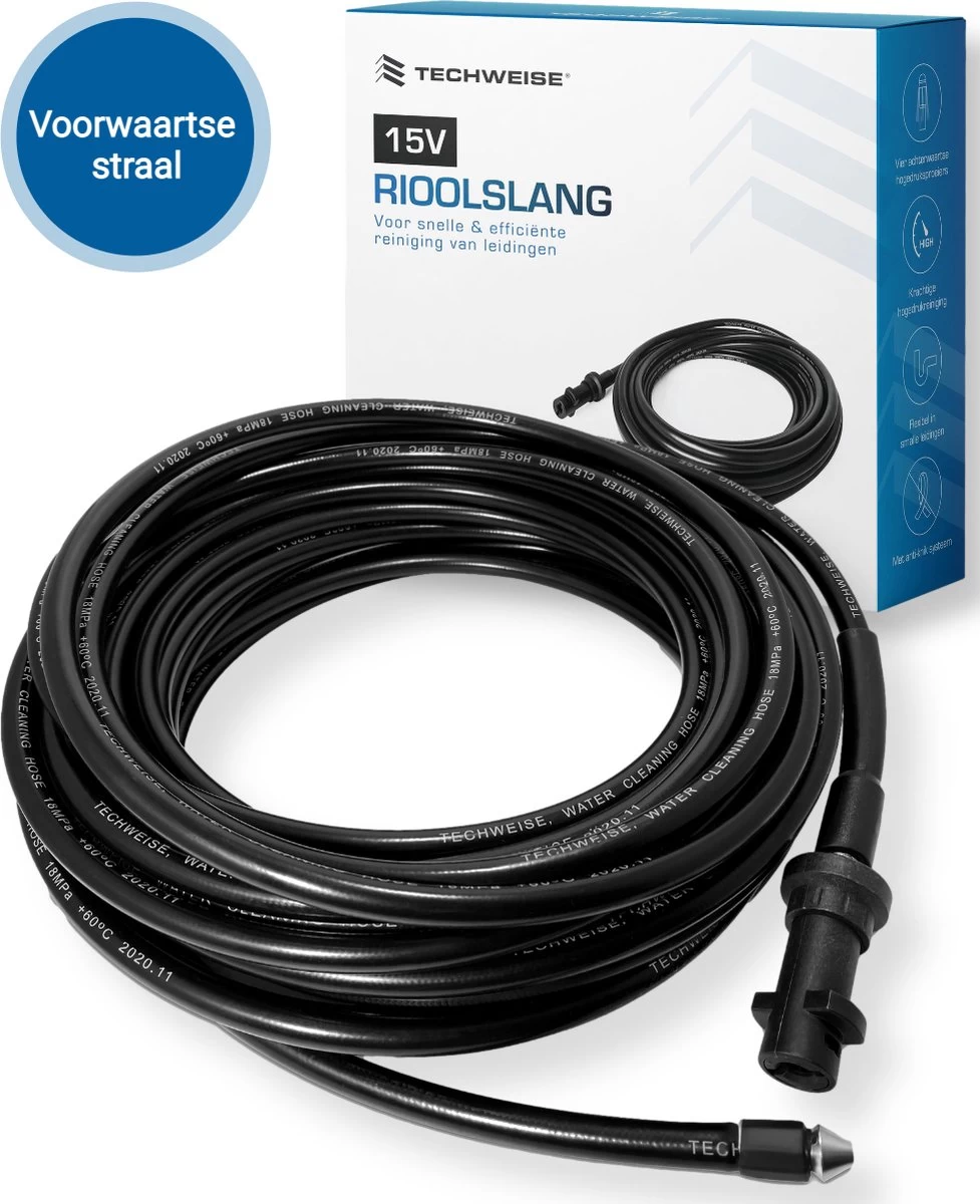 Techweise - Rioolslang Voor Kärcher K2 T/m K7 - 15M - Met Voorwaartse Hogedruksproeiers 3 Techweise - Rioolslang Voor Kärcher K2 T/m K7 - 15M - Met Voorwaartse Hogedruksproeiers